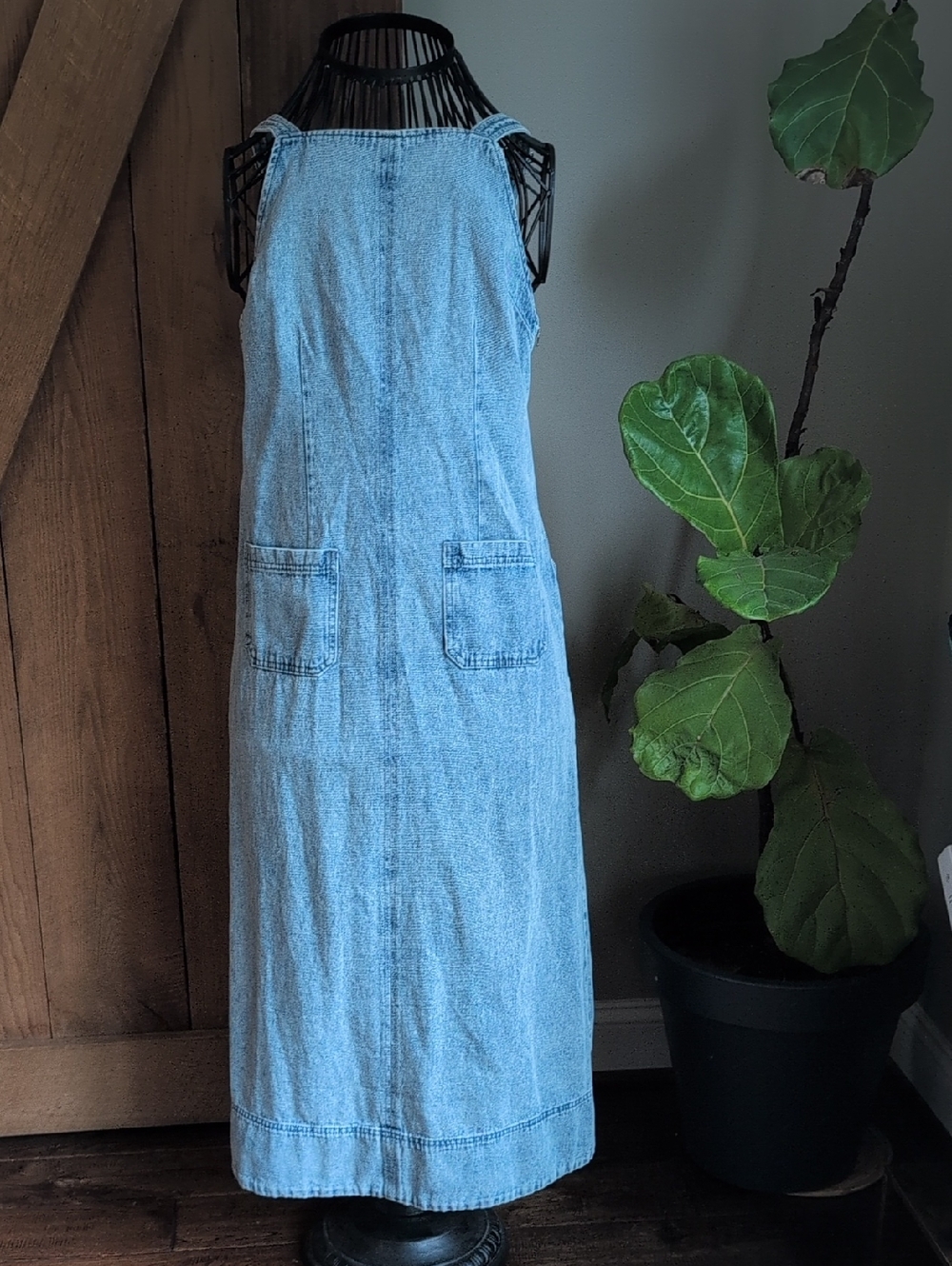 Blu Pepper Light Wash Denim Maxi Sundress with Front Pockets